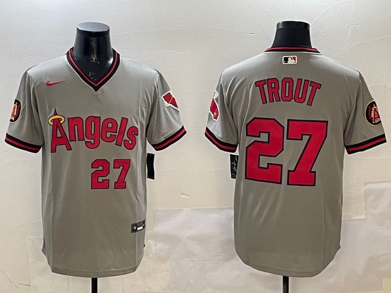 Men Los Angeles Angels #27 Trout Grey Throwback Nike Game 2025 MLB Jersey style 2